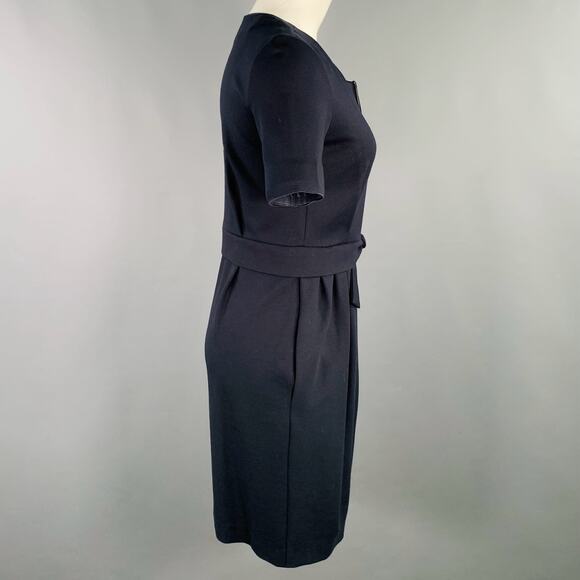 ARMANI COLLEZIONI Size 4 Navy Viscose Blend Pleated Zip Up Dress - Picture 3 of 8